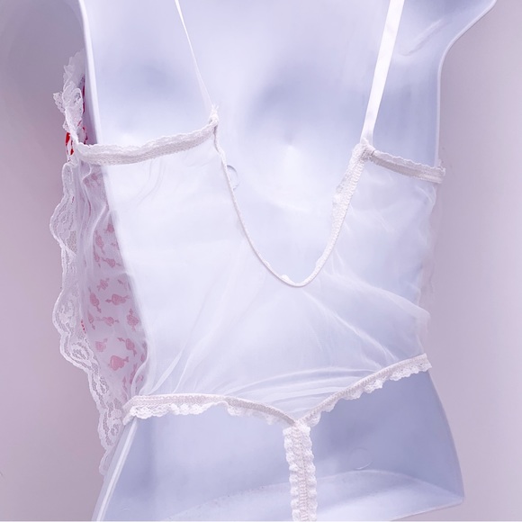 VINTAGE Heart and Bow Teddy Bodysuit Lingerie Size S/M - Picture 9 of 9